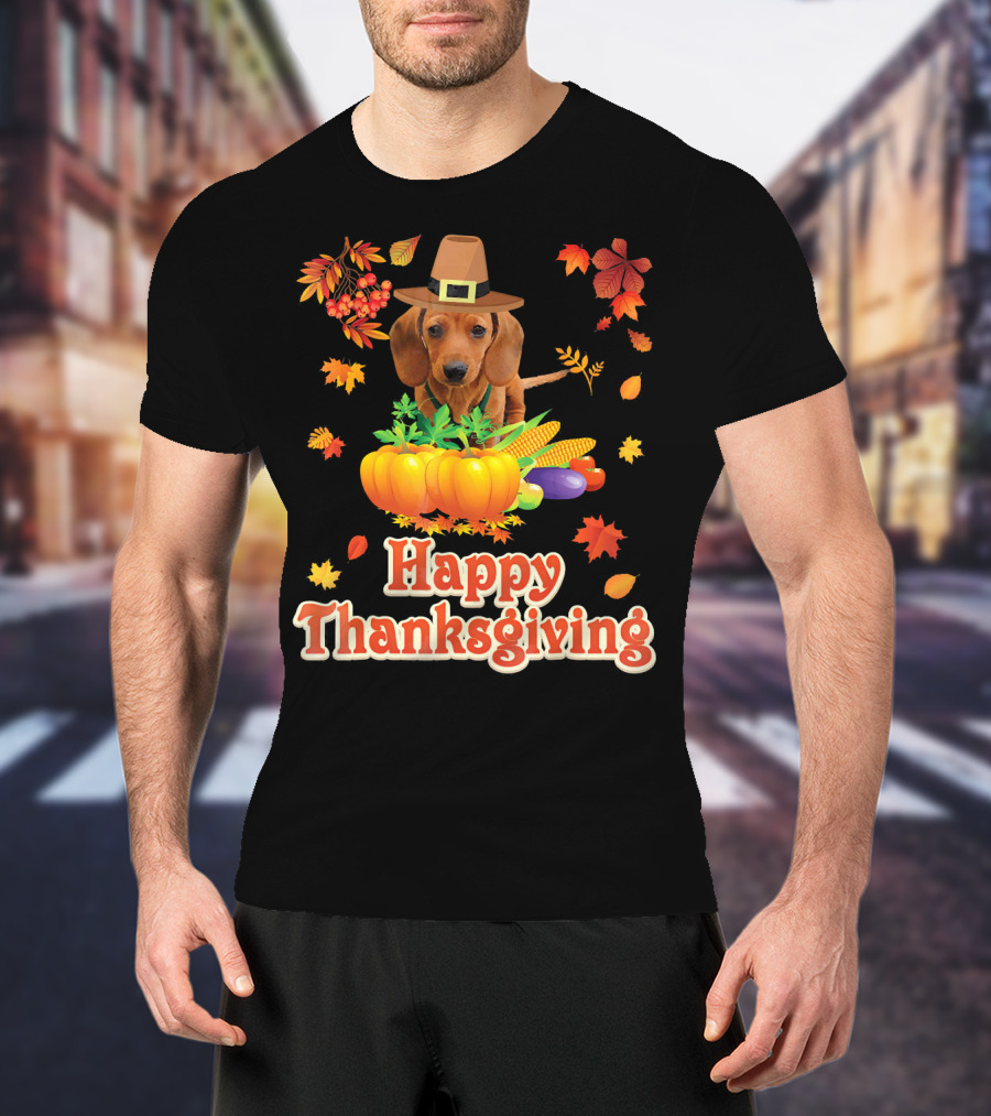 Happy Thanksgiving Dachshund Dog Pumpkin T-Shirt