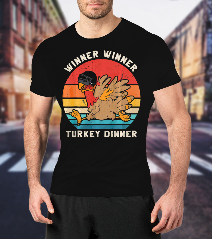 Winner Winner Turkey Dinner Retro Turkey With Helmet T-Shirt