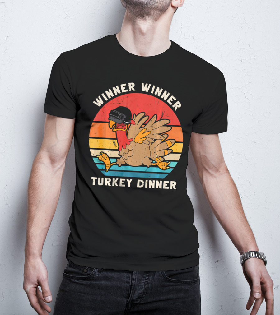 Winner Winner Turkey Dinner Retro Turkey With Helmet T-Shirt