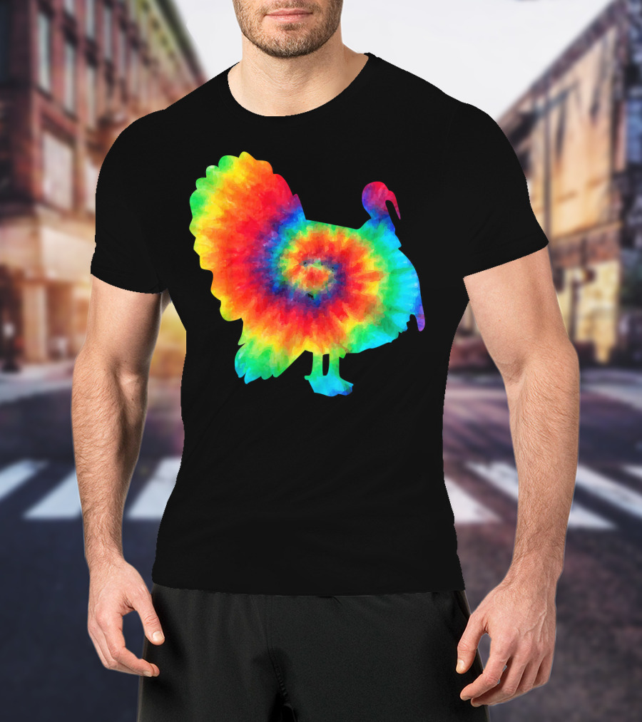 Tie Dye Turkey Thanksgiving Spiral Color Burst T-Shirt