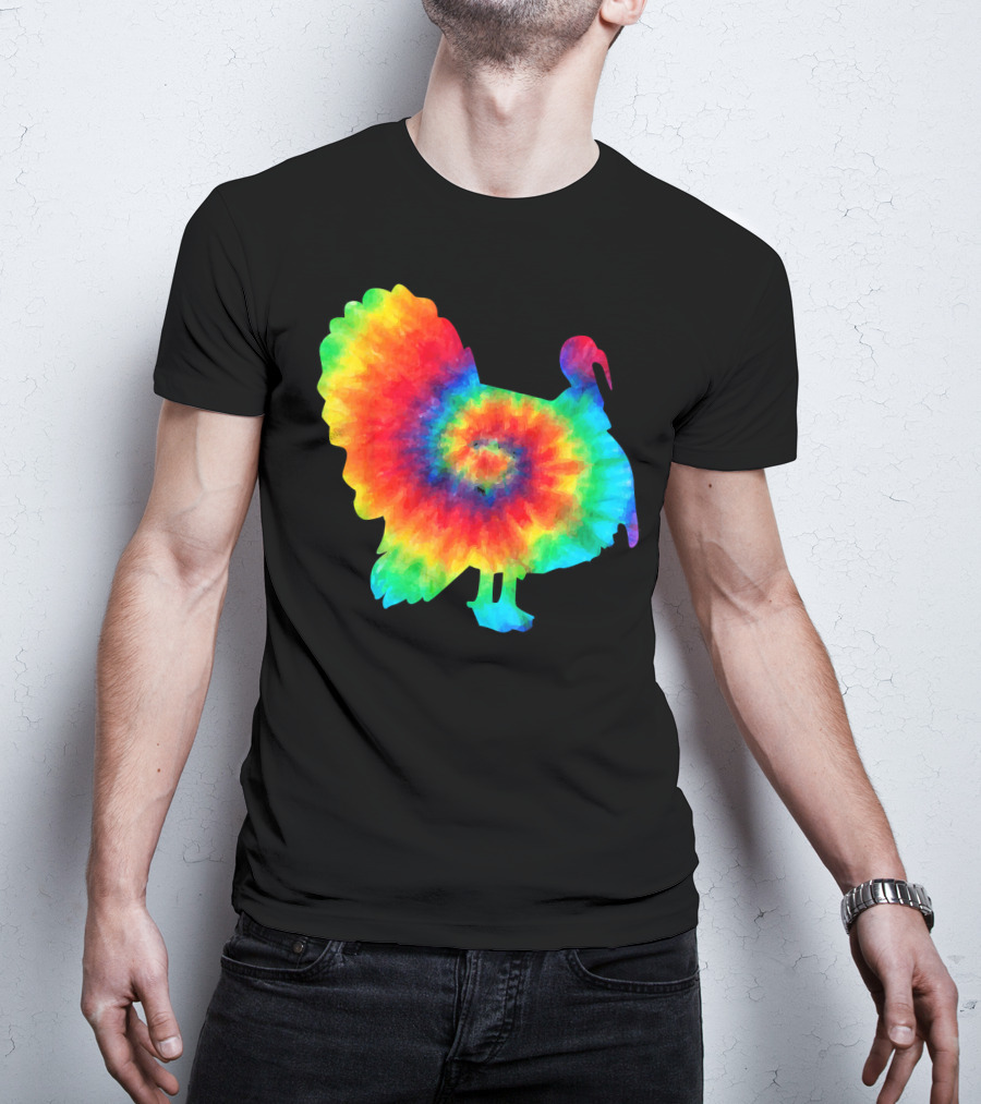 Tie Dye Turkey Thanksgiving Spiral Color Burst T-Shirt