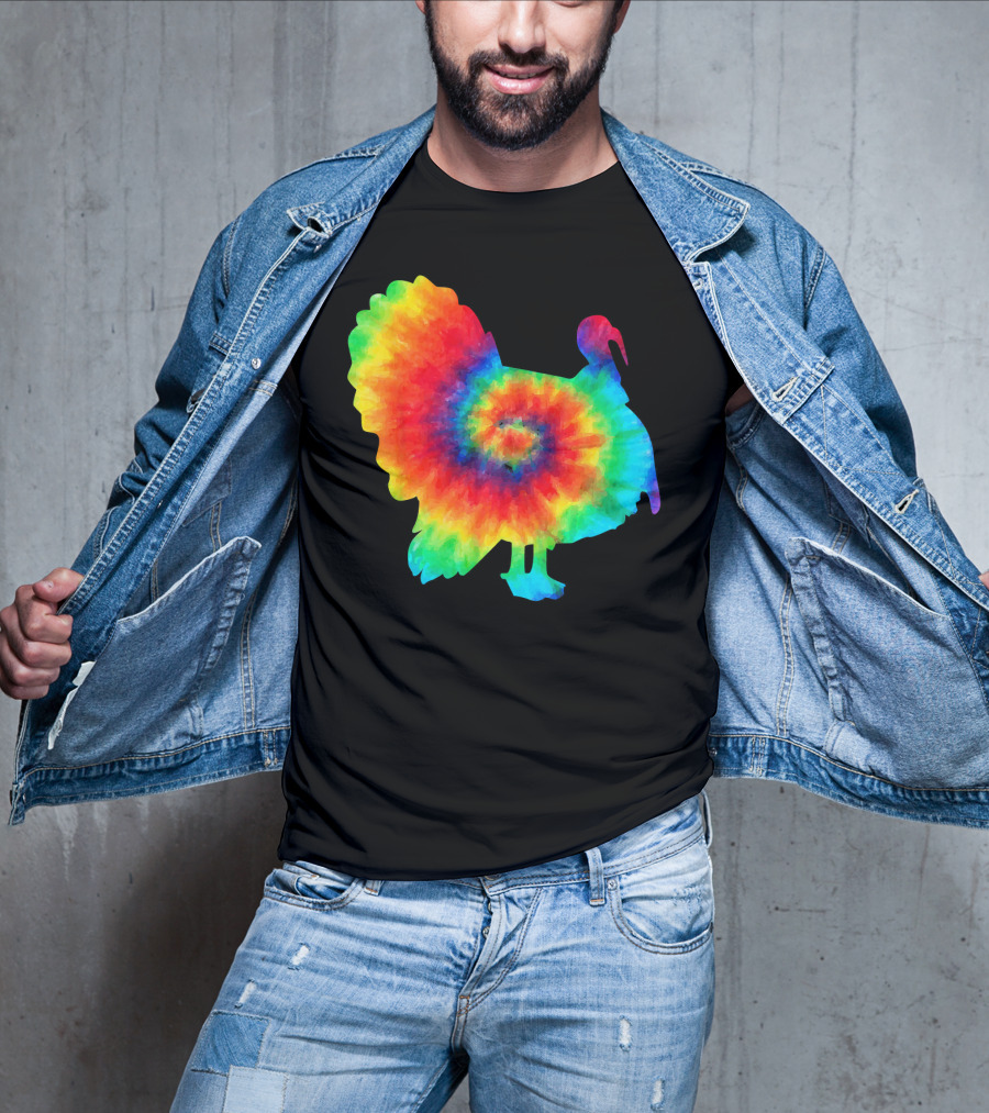 Tie Dye Turkey Thanksgiving Spiral Color Burst T-Shirt