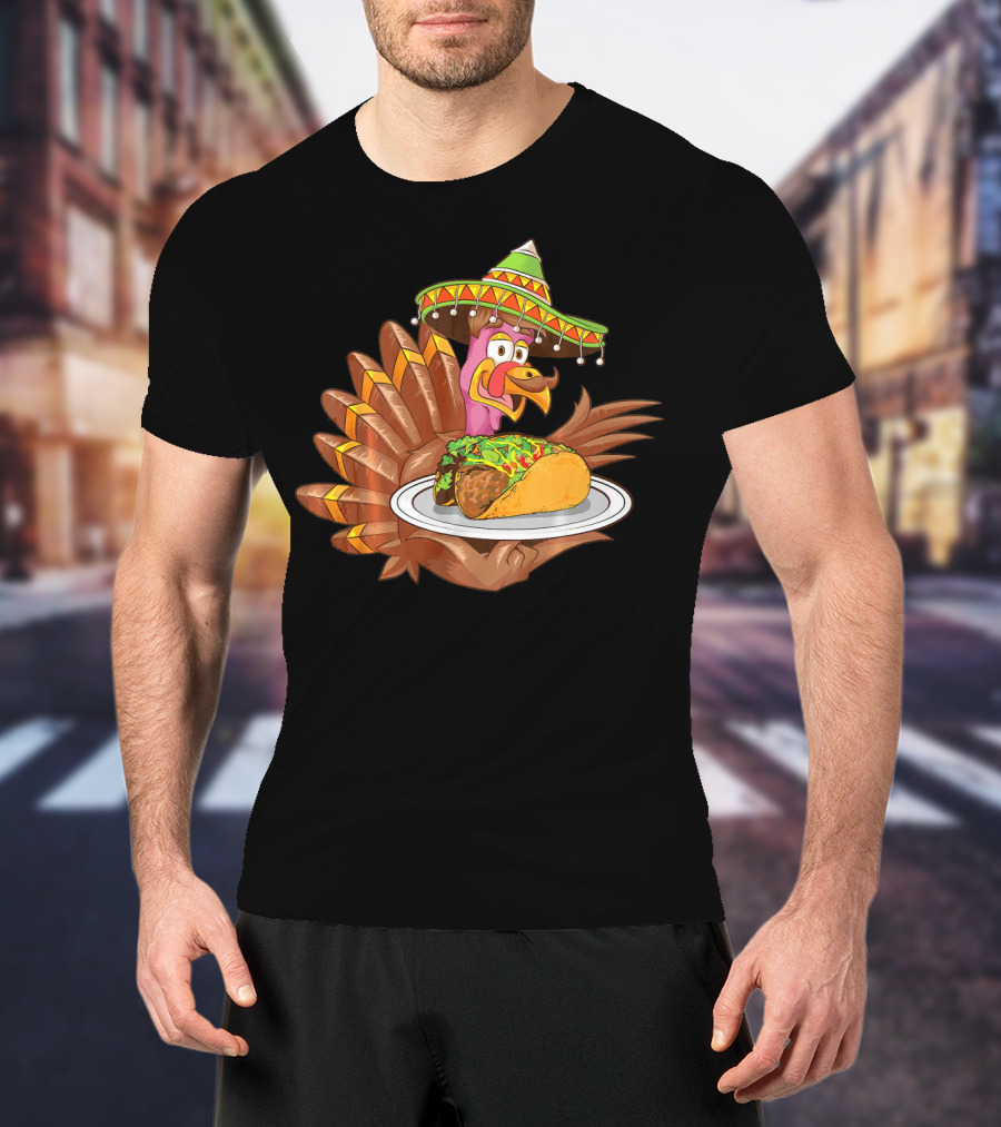 Cool Turkey Wearing Sombrero Holding Tacos T-Shirt