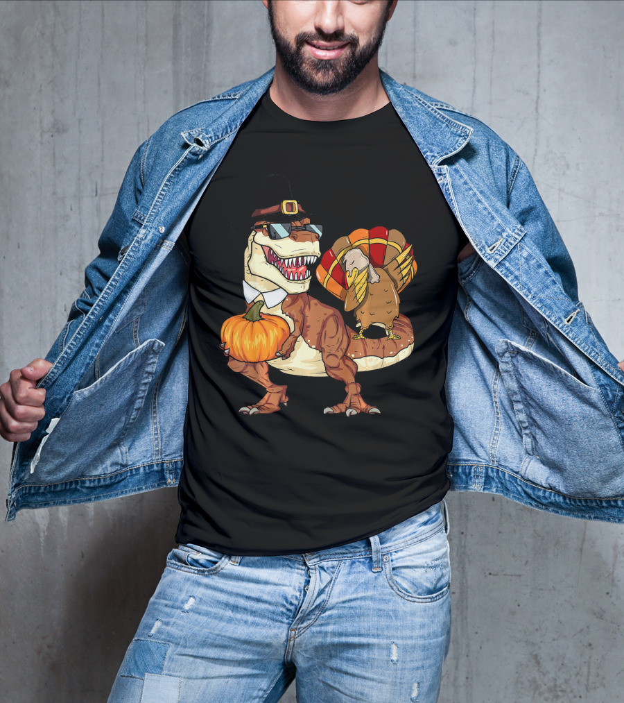 Thanksgiving Rex Dinosaur Dab Pumpkin Turkey T-Shirt