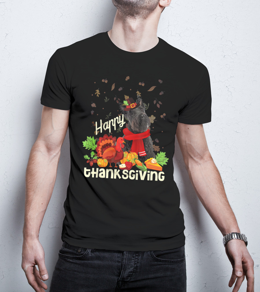 Happy Thanksgiving Pilgrim Scottish Terrier With Turkey And Fall Leaves T-Shirt