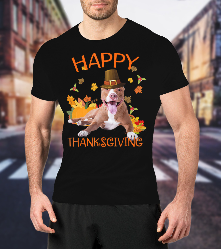 Happy Thanksgiving Pit Bull Turkey Funny Dogs T-Shirt