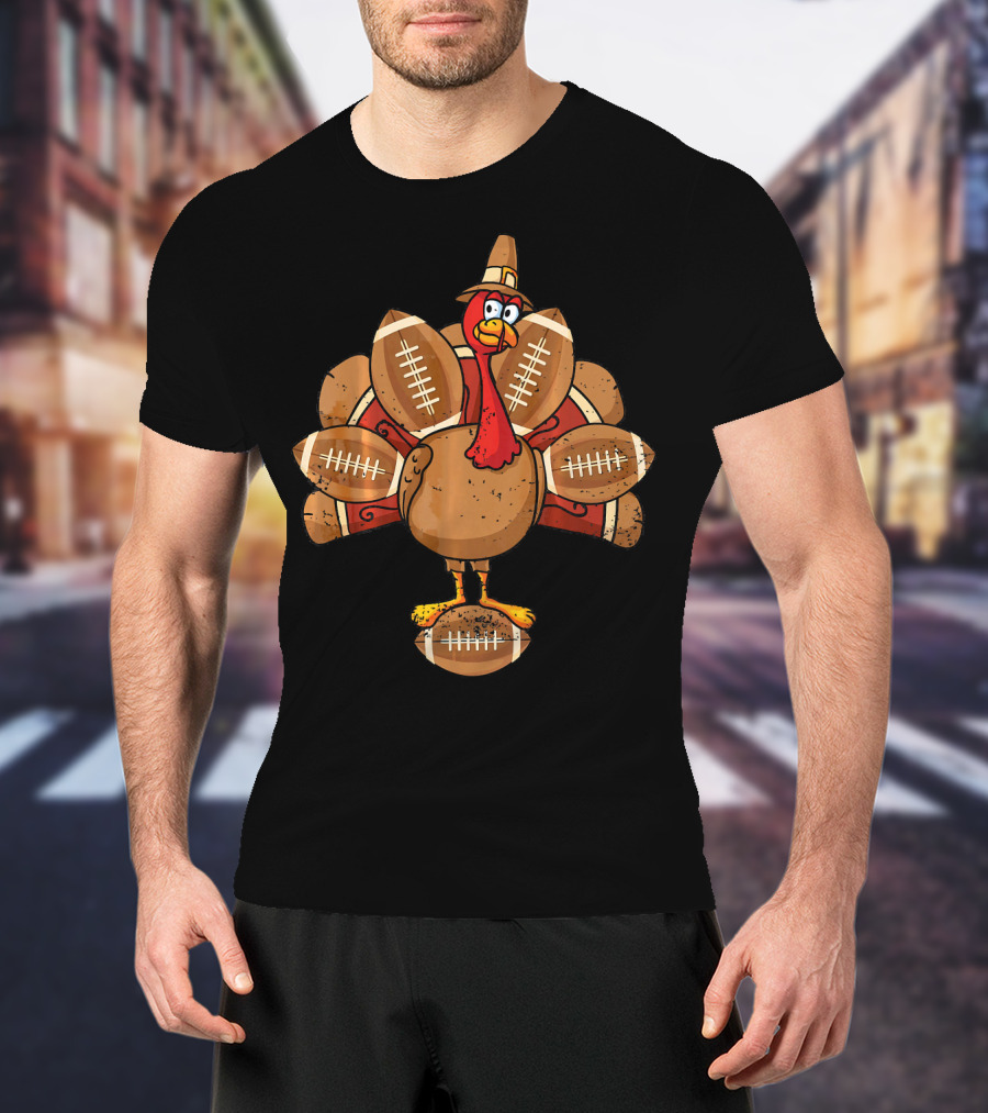 Thanksgiving Turkey With Football Feathers T-Shirt
