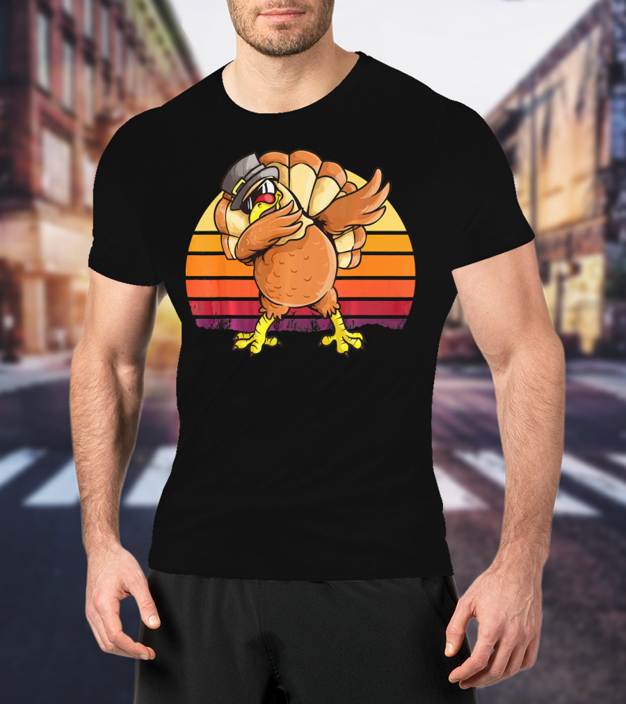 Dabbing Turkey Kids Boys Dab Hat Dance Vintage Sunset T-Shirt
