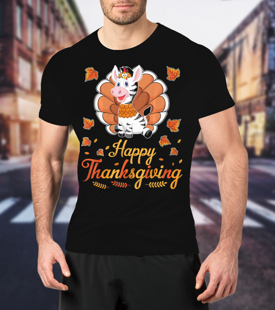 Happy Thanksgiving Cute Turkey Zebra T-Shirt