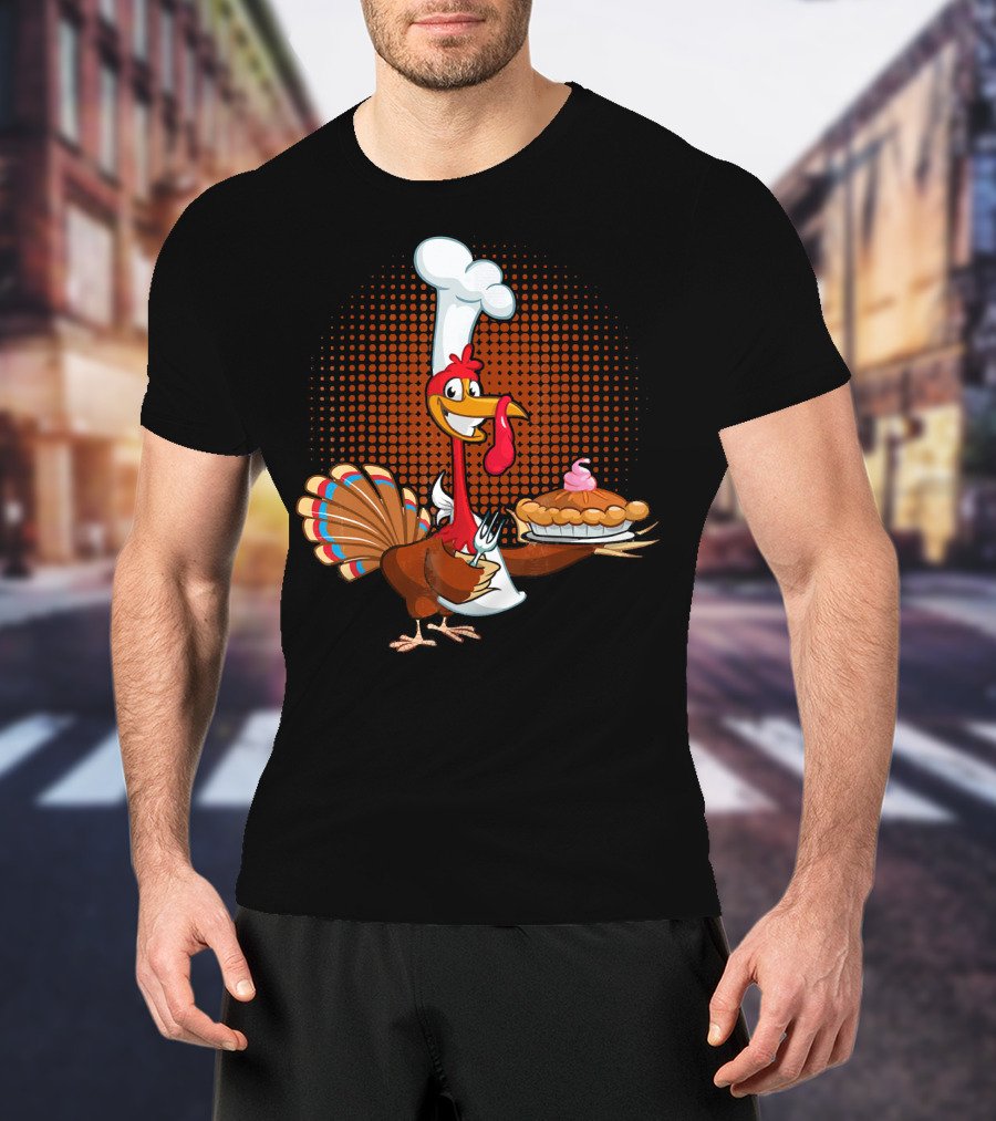 Turkey Chef Holding Pumpkin Pie T-Shirt