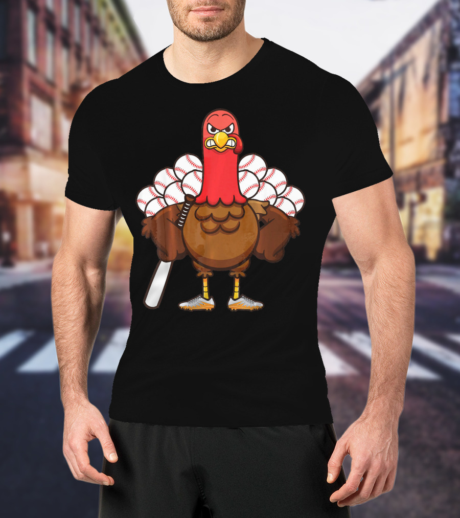 Gobble Turkey Baseball Player Thanksgiving Batter T-Shirt