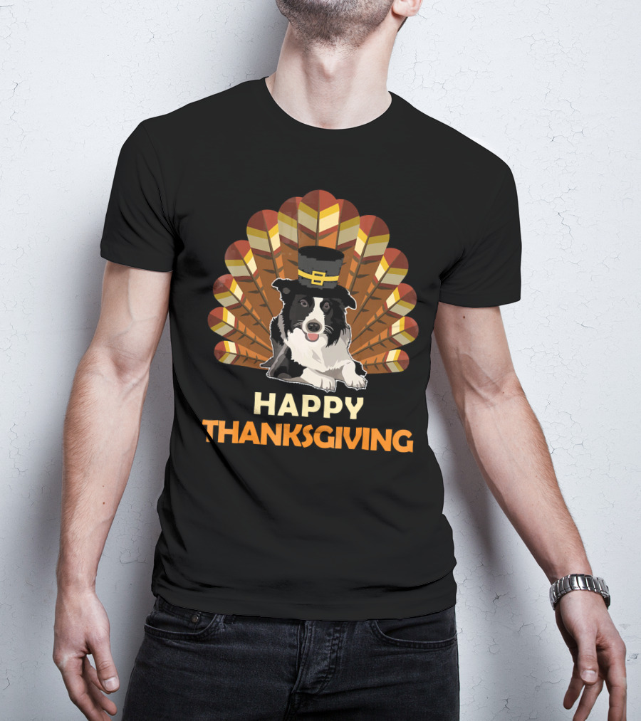 Border Collie Happy Thanksgiving Turkey T-Shirt