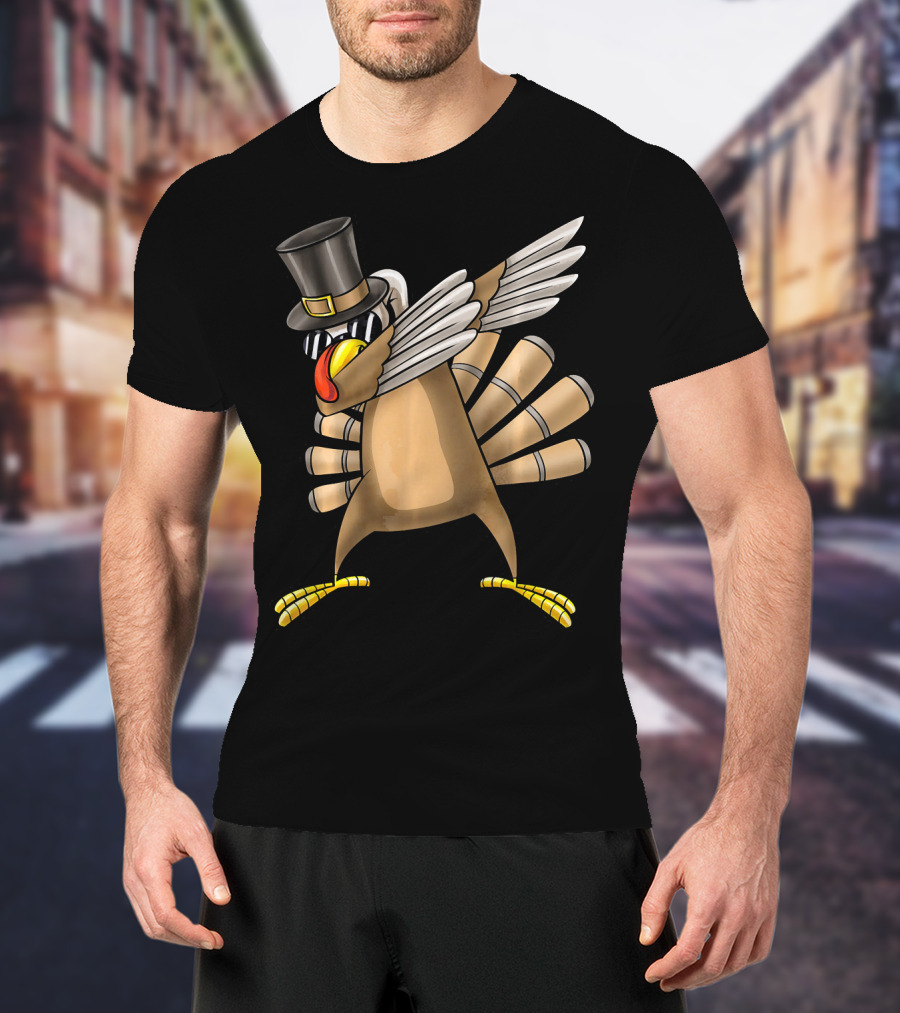 Top Hat Dabbing Turkey Thanksgiving T-Shirt