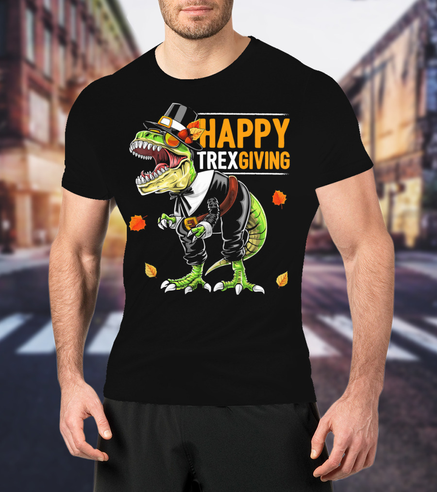 HAPPY TREXGIVING Dinosaur Pilgrim Thanksgiving T-Shirt