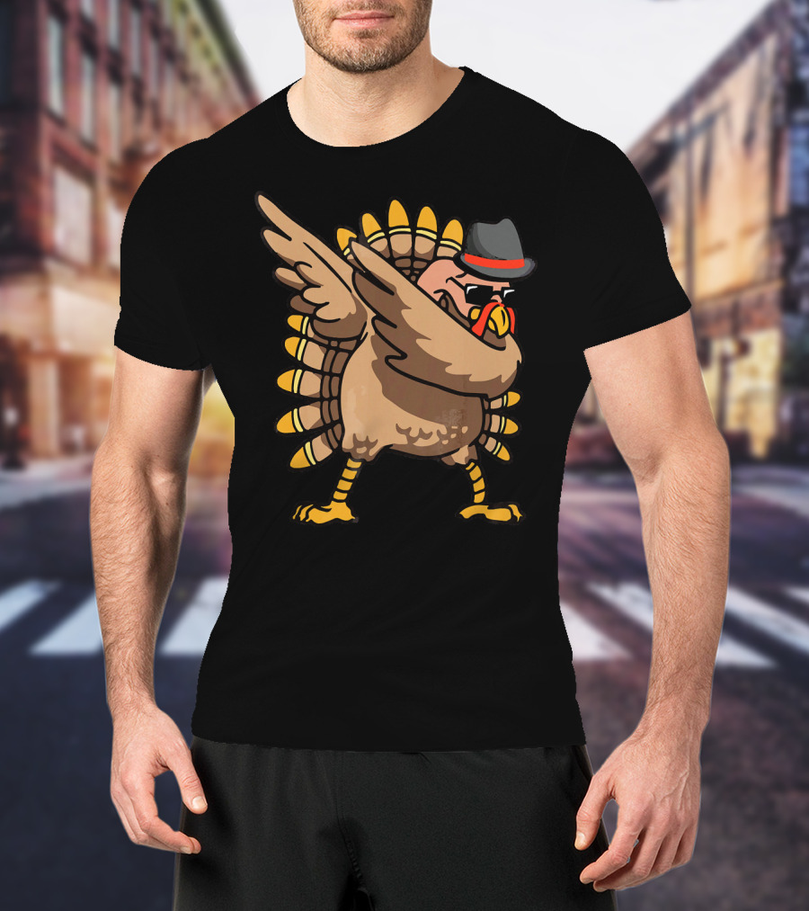 Dabbing Turkey With Hat Funny Thanksgiving Day T-Shirt