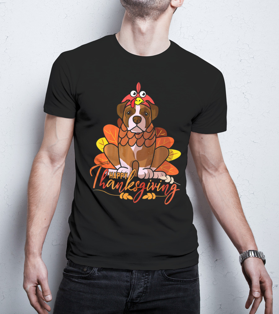 Happy Thanksgiving Boxer Dog Turkey Costume T-Shirt