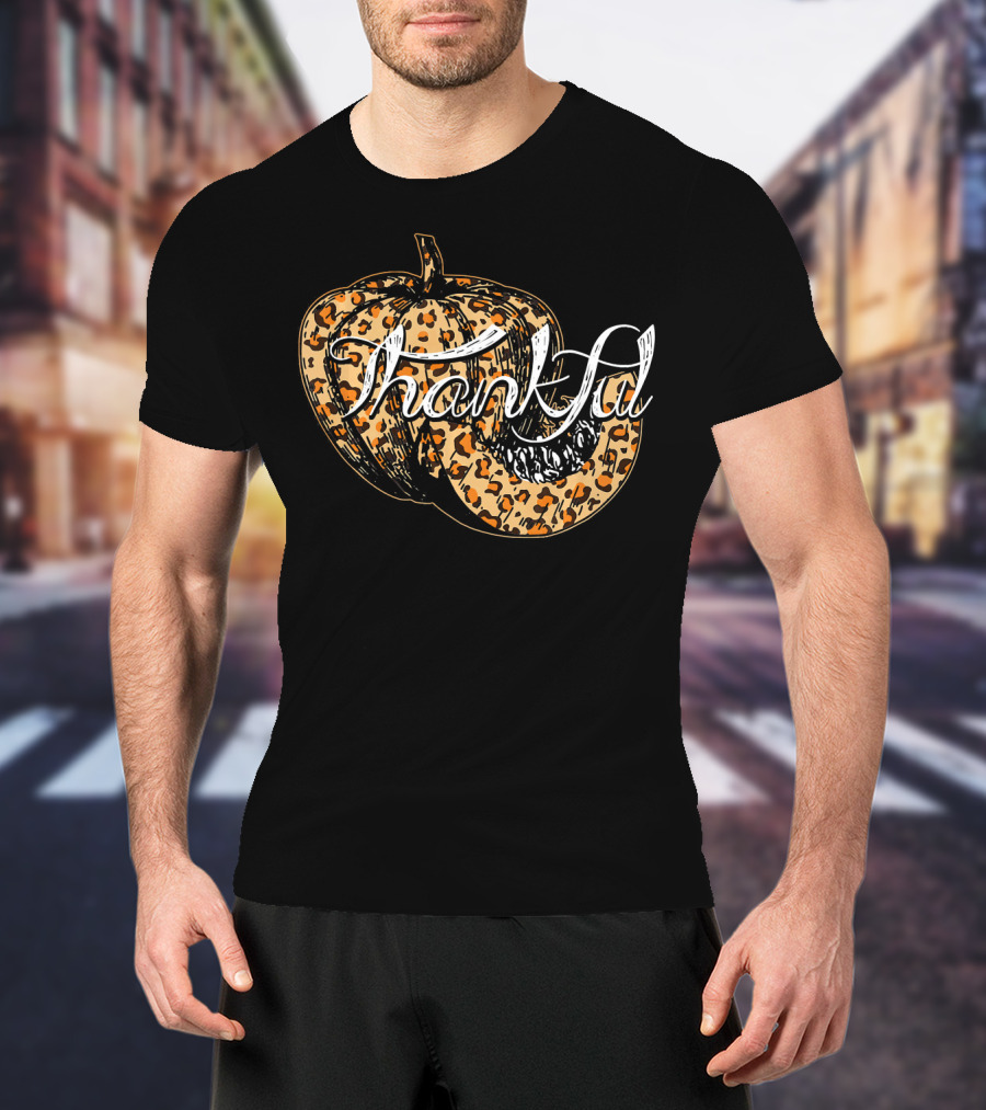 Thankful Pumpkin Leopard Print Fall T-Shirt