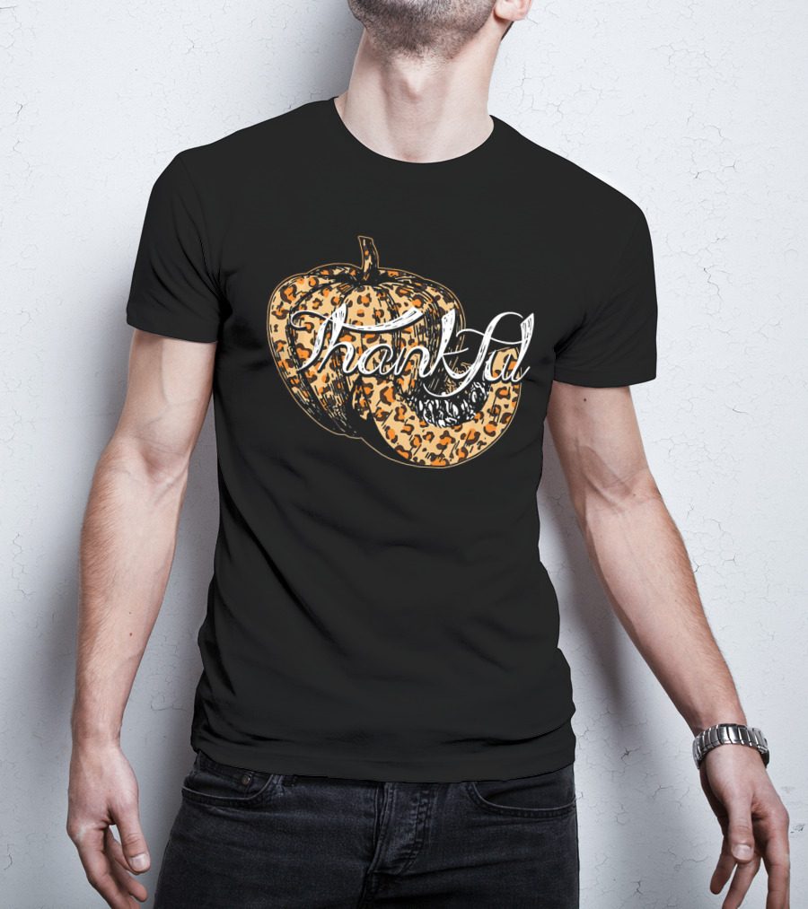 Thankful Pumpkin Leopard Print Fall T-Shirt