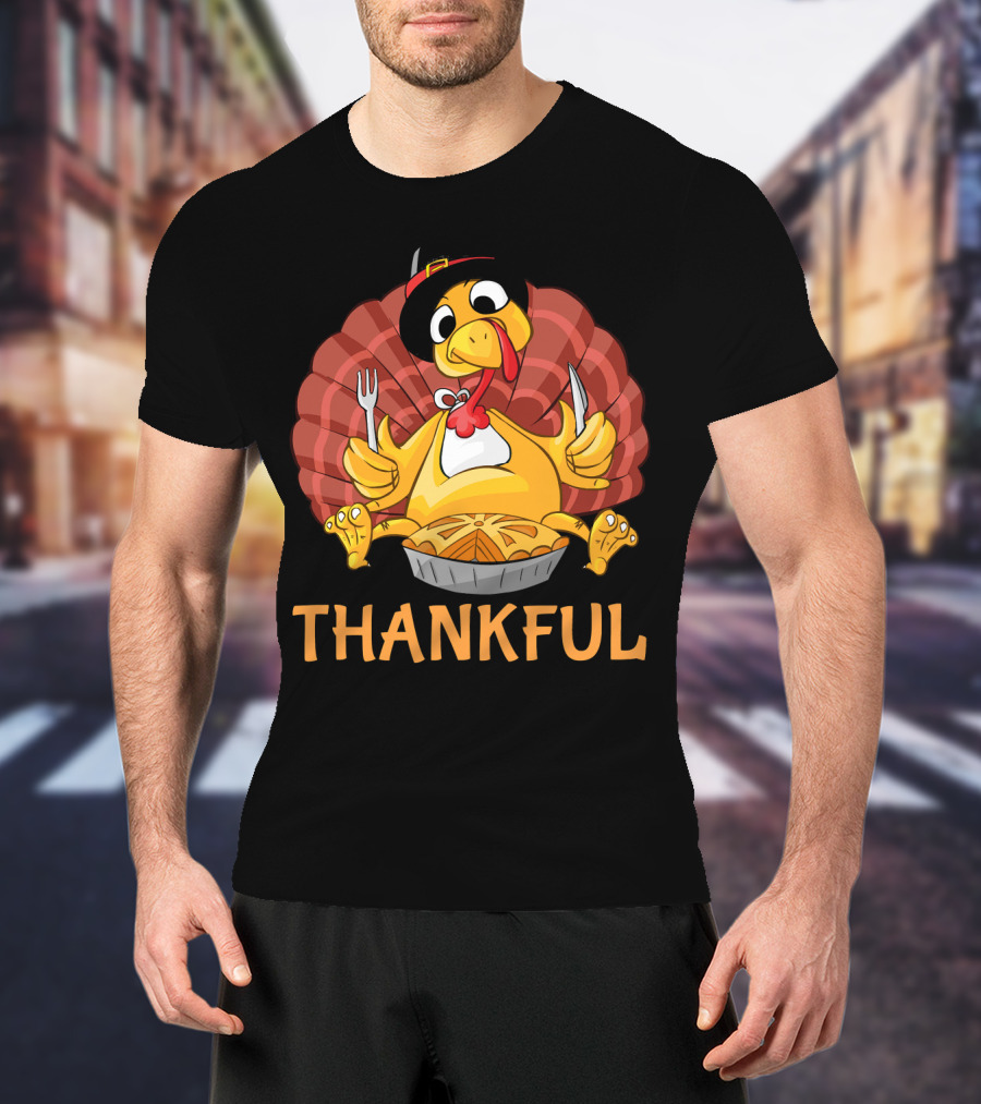 Thankful Turkey With Pie And Pilgrim Hat T-Shirt