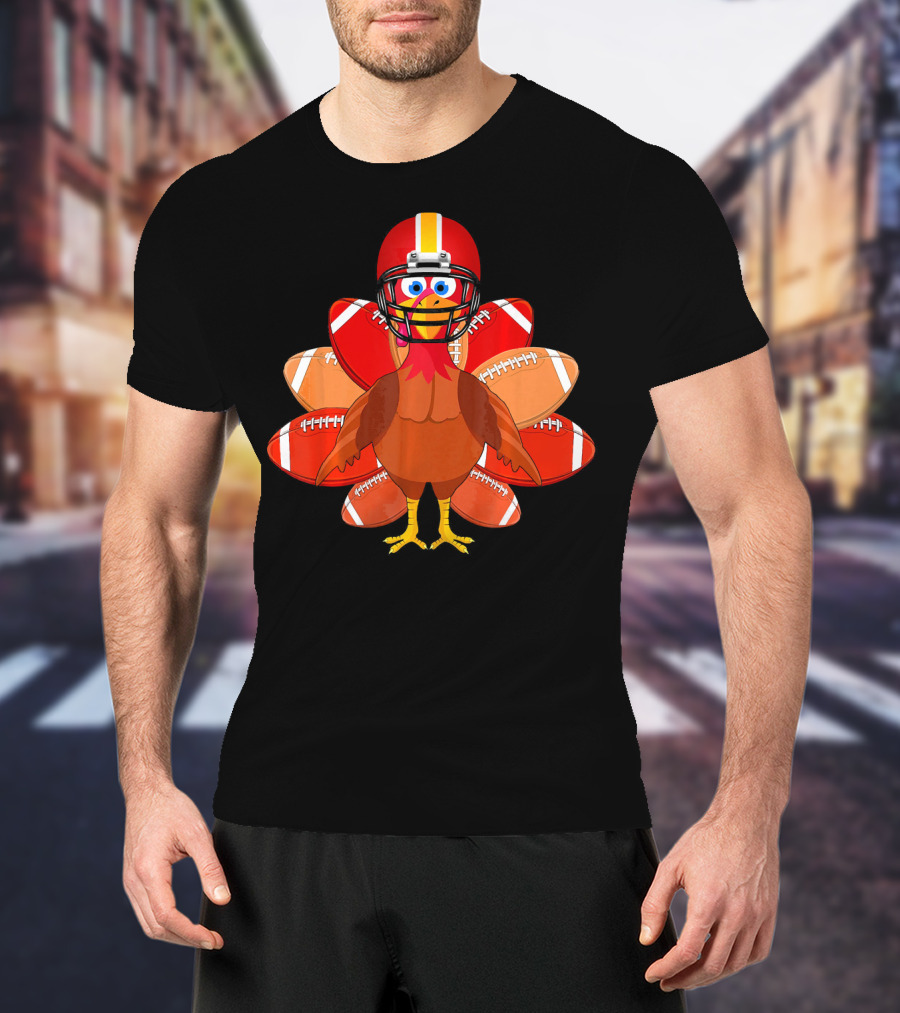 Turkey With Football Helmet Thankful Thanksgiving Football T-Shirt