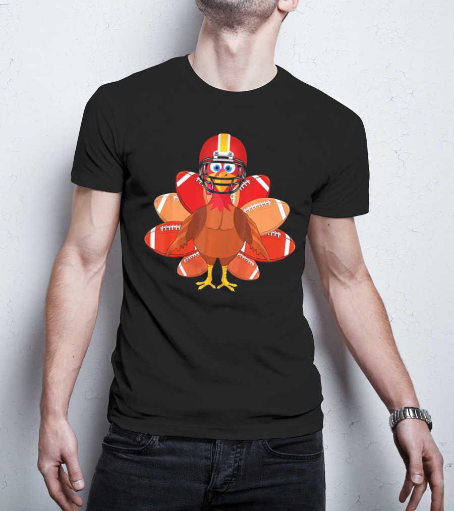 Turkey With Football Helmet Thankful Thanksgiving Football T-Shirt