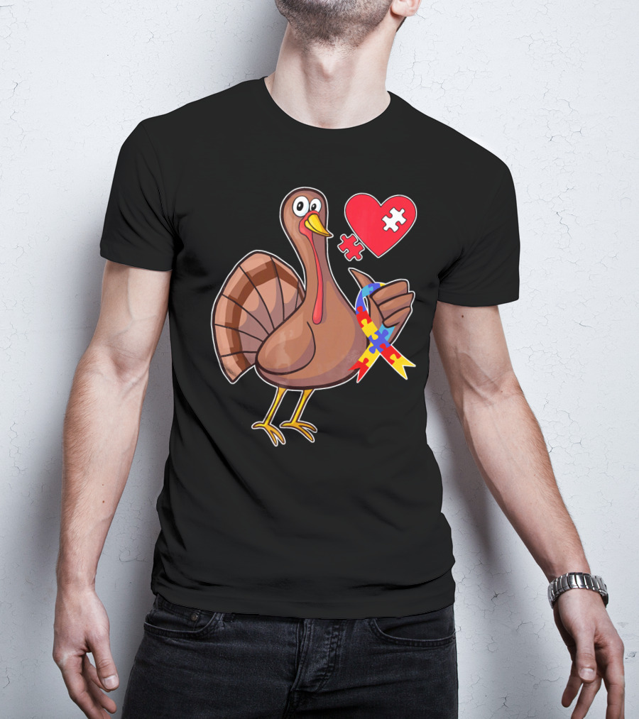 Funny Autism Awareness Turkey Heart Puzzle T-Shirt