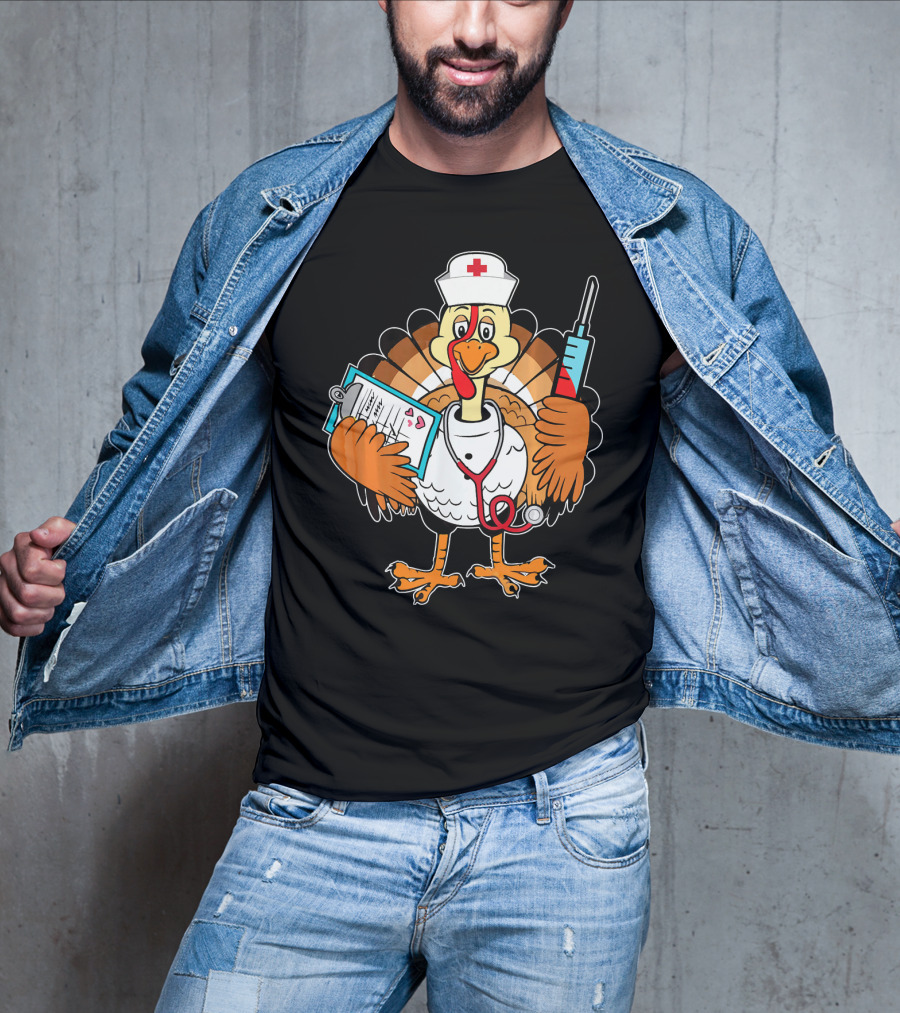 Thanksgiving Turkey Nurse Doctor With Syringe And Clipboard T-Shirt