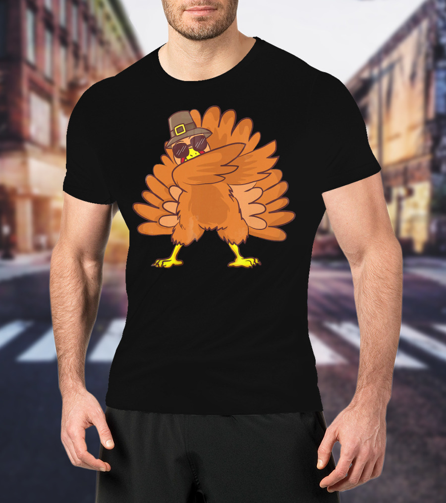 Thanksgiving Turkey Dab Dance With Sunglasses And Pilgrim Hat T-Shirt