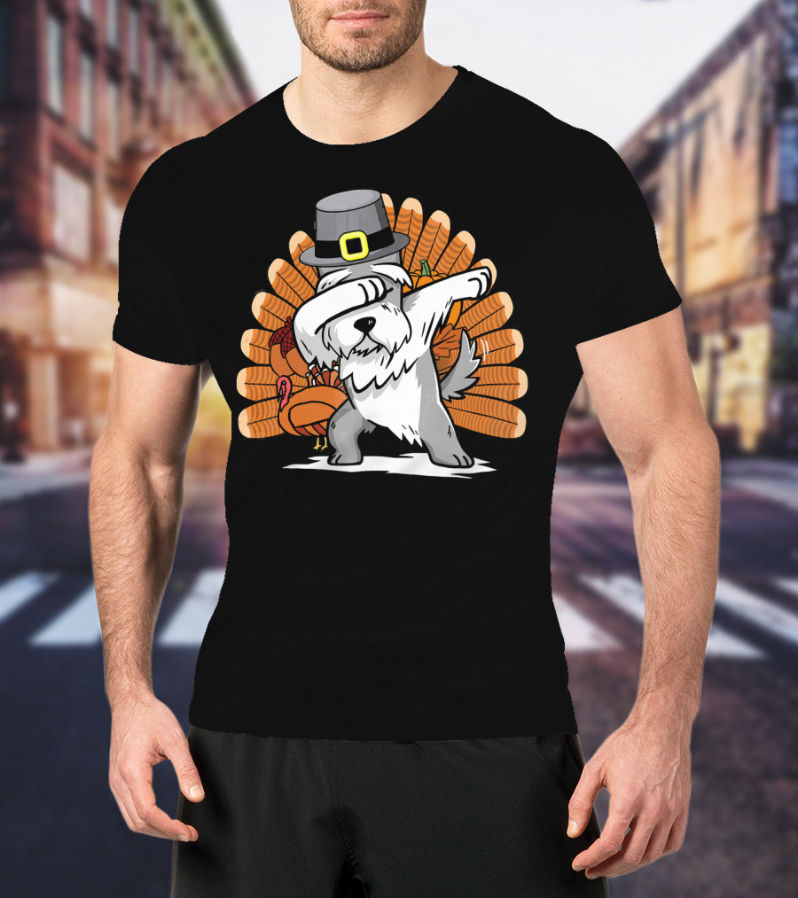 Funny Dabbing Schnauzer Thanksgiving Pilgrim Hat Turkey Dance T-Shirt
