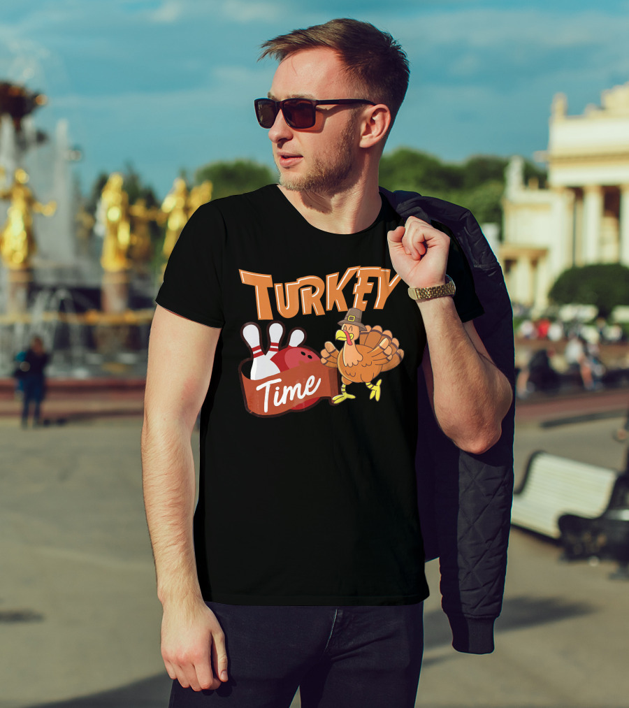 Turkey Time Bowling Thanksgiving Turkey T-Shirt