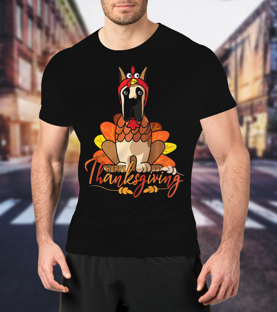 Happy Thanksgiving Funny Great Dane Turkey Costume T-Shirt