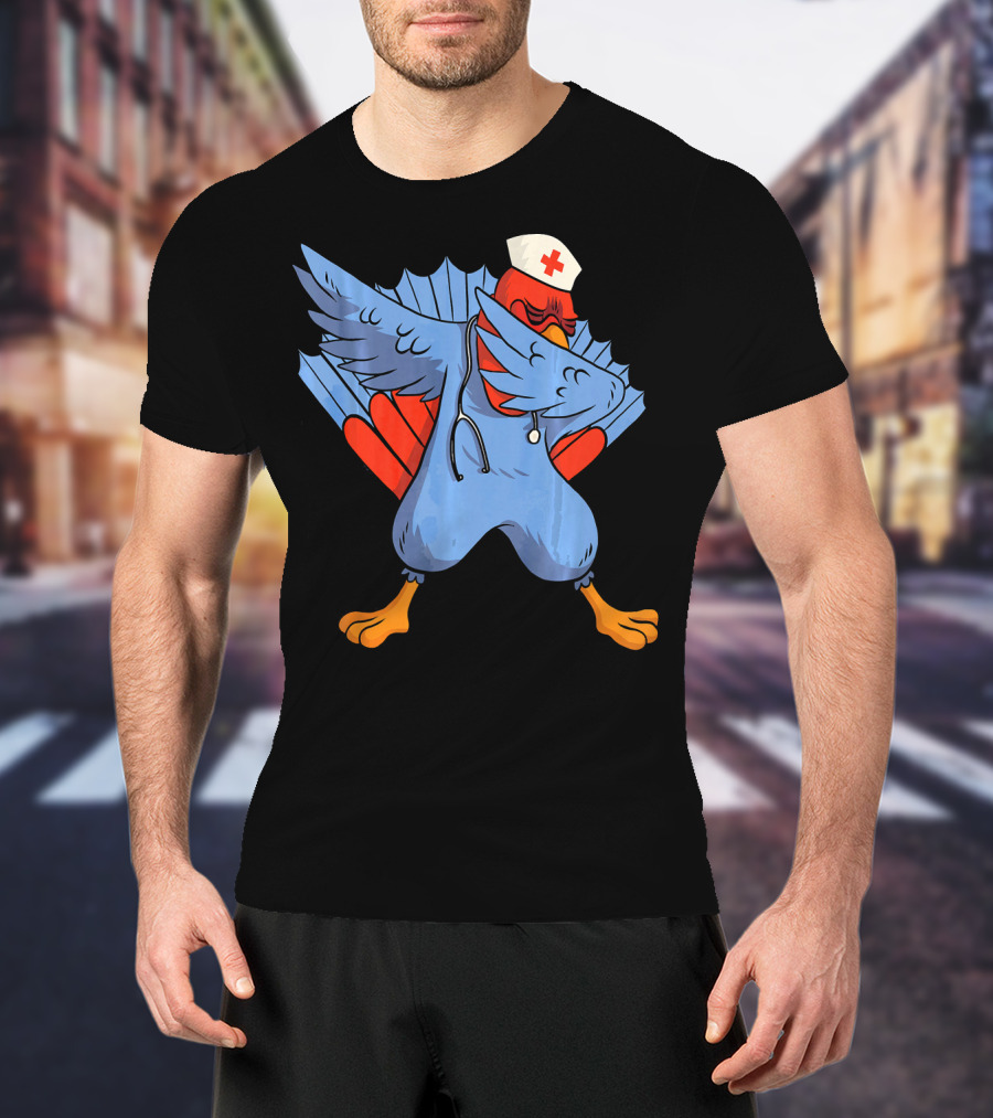 Dabbing Nurse Turkey Wearing Scrubs And Stethoscope With Nurse Cap T-Shirt