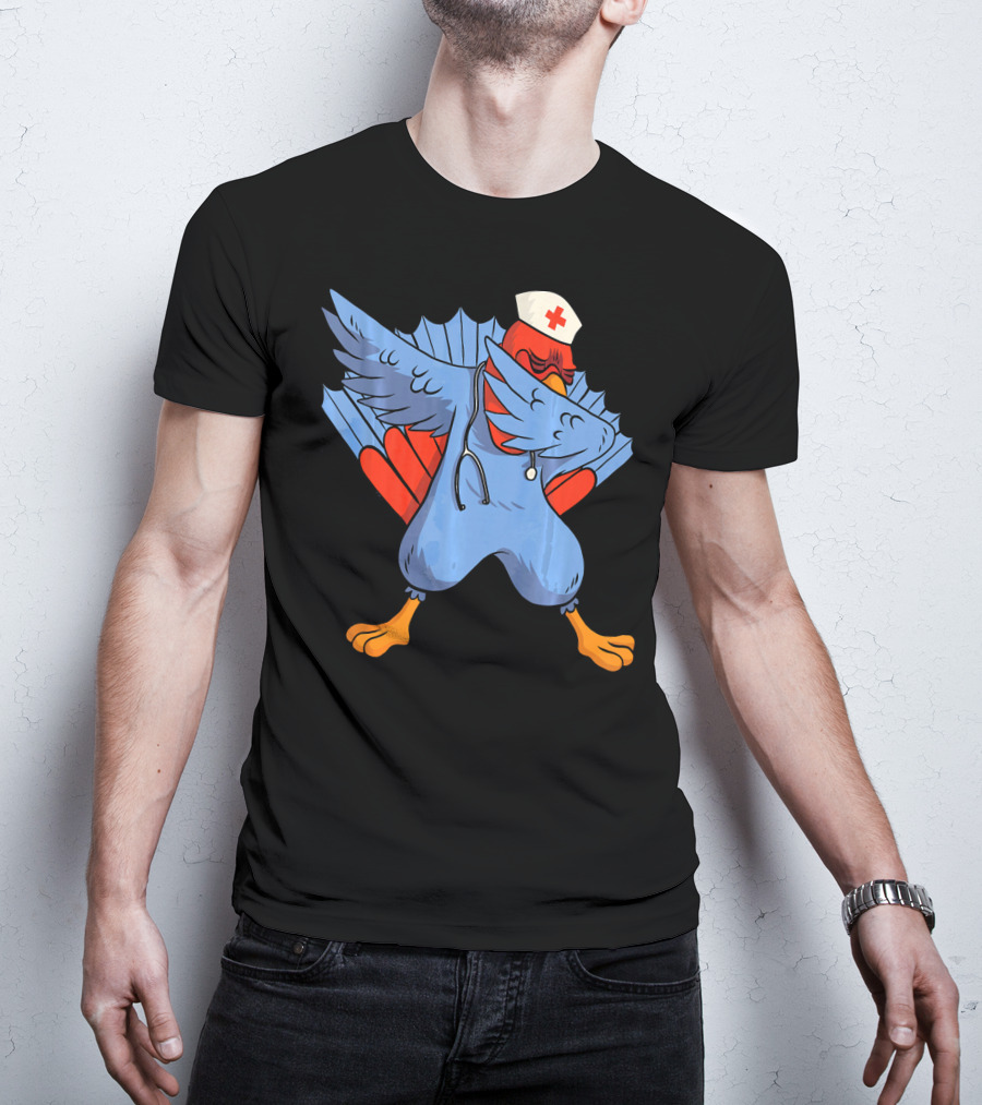 Dabbing Nurse Turkey Wearing Scrubs And Stethoscope With Nurse Cap T-Shirt