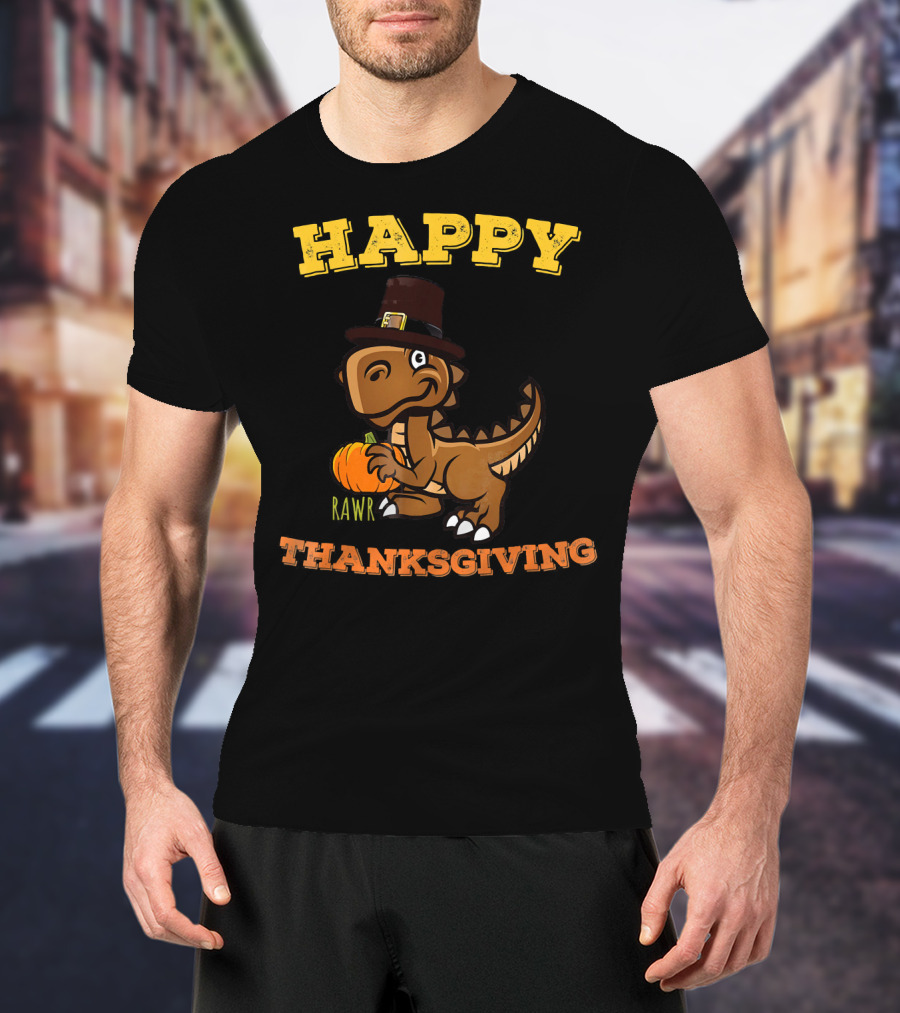 Happy Thanksgiving Dinosaur Pilgrim Rawr T-Shirt