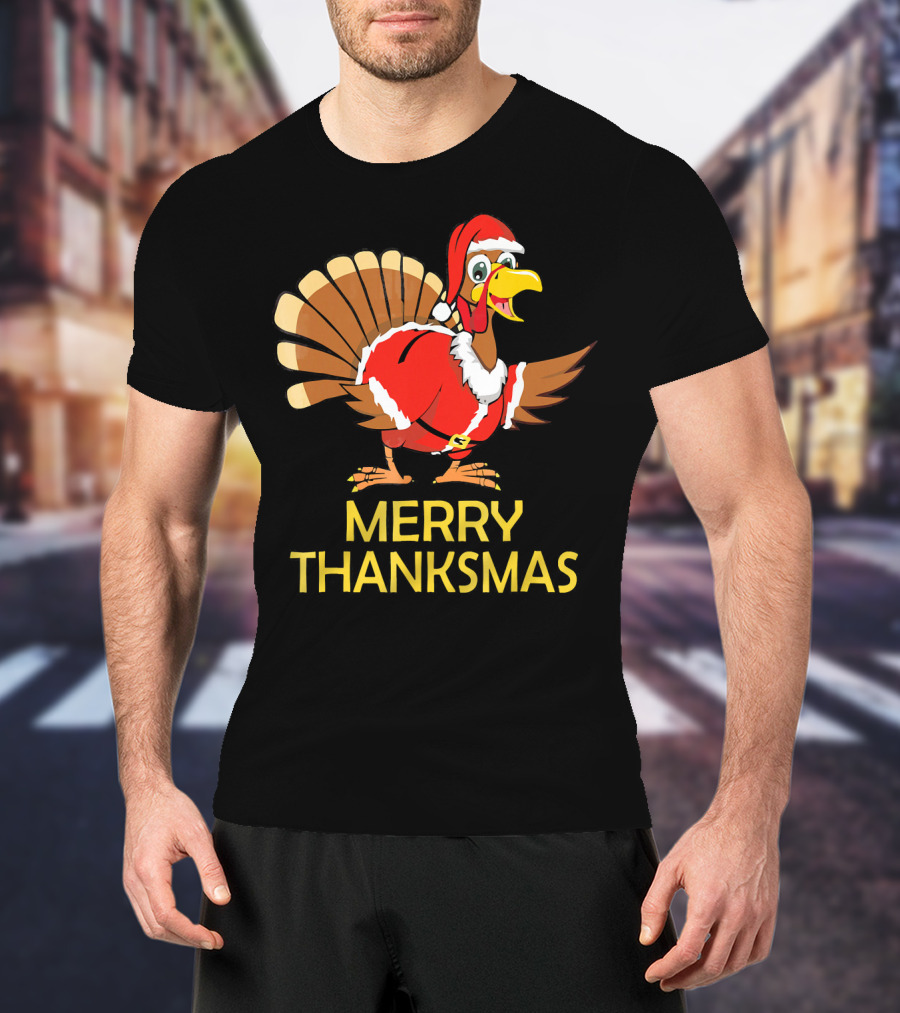 Merry Thanksmas Turkey Dressed In Santa Costume T-Shirt