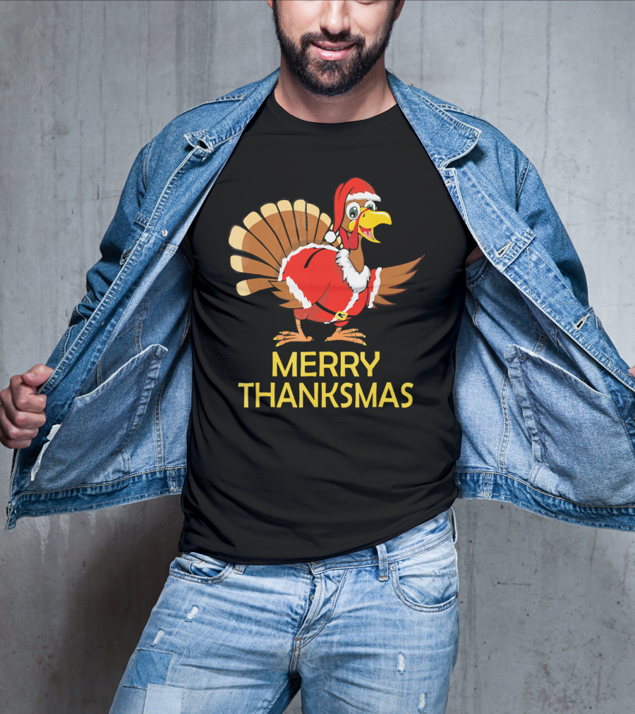 Merry Thanksmas Turkey Dressed In Santa Costume T-Shirt