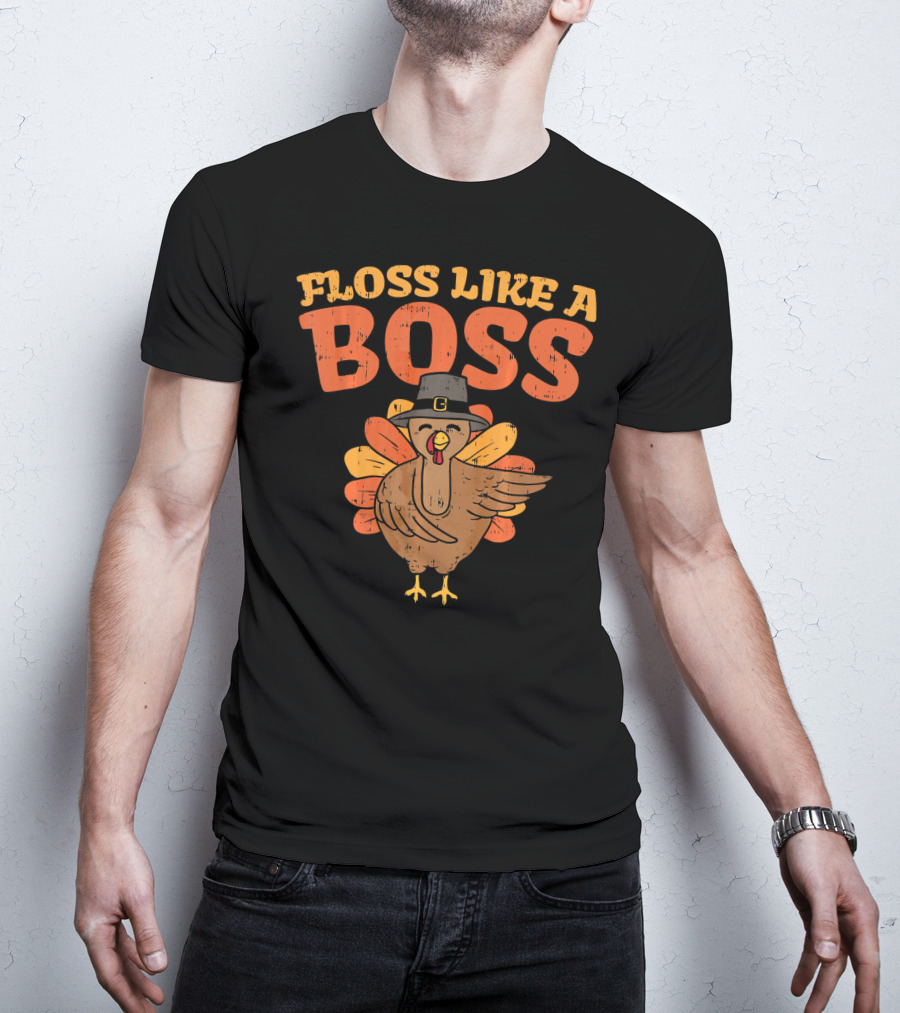 Floss Like A Boss Dancing Turkey With Pilgrim Hat T-Shirt