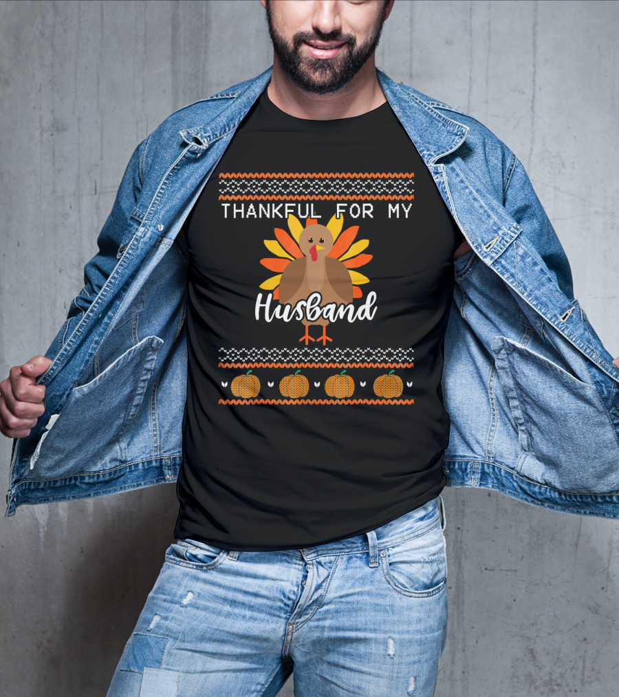Thankful For My Husband Thanksgiving Turkey T-Shirt