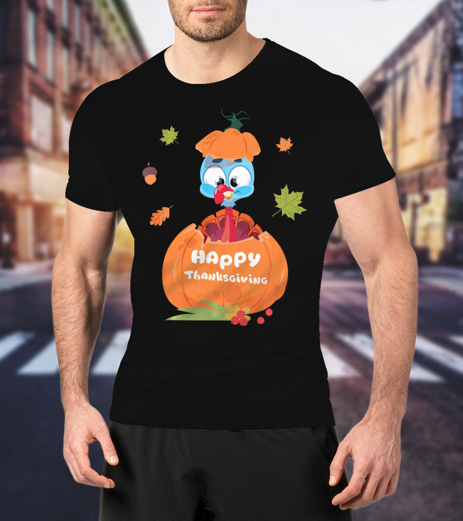 Happy Thanksgiving Cute Turkey Pilgrim In Pumpkin T-Shirt