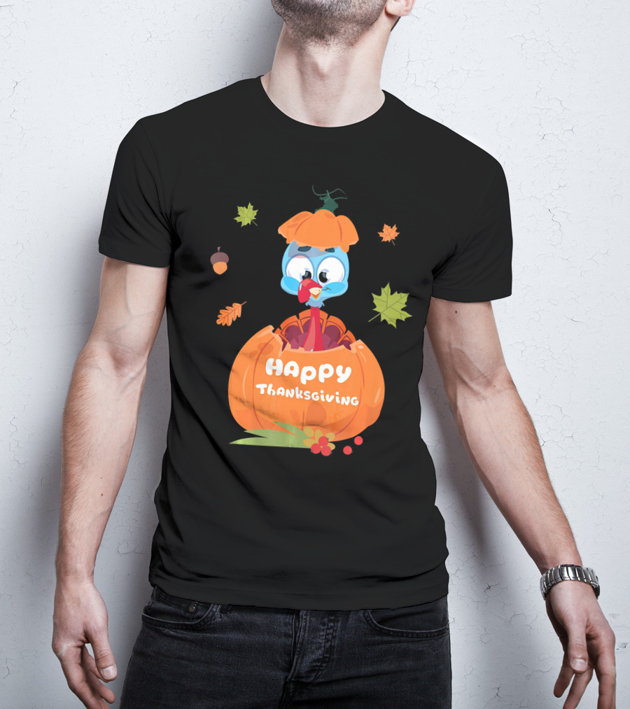 Happy Thanksgiving Cute Turkey Pilgrim In Pumpkin T-Shirt