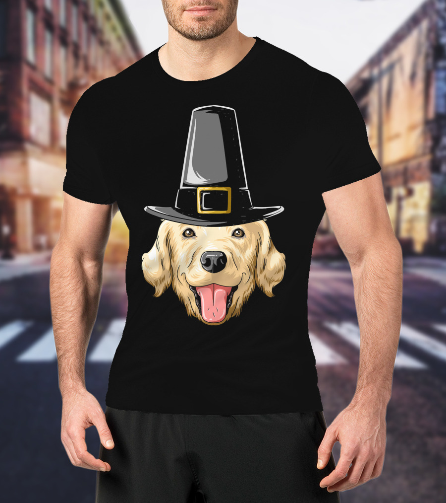 Golden Retriever Thanksgiving Pilgrim Hat T-Shirt