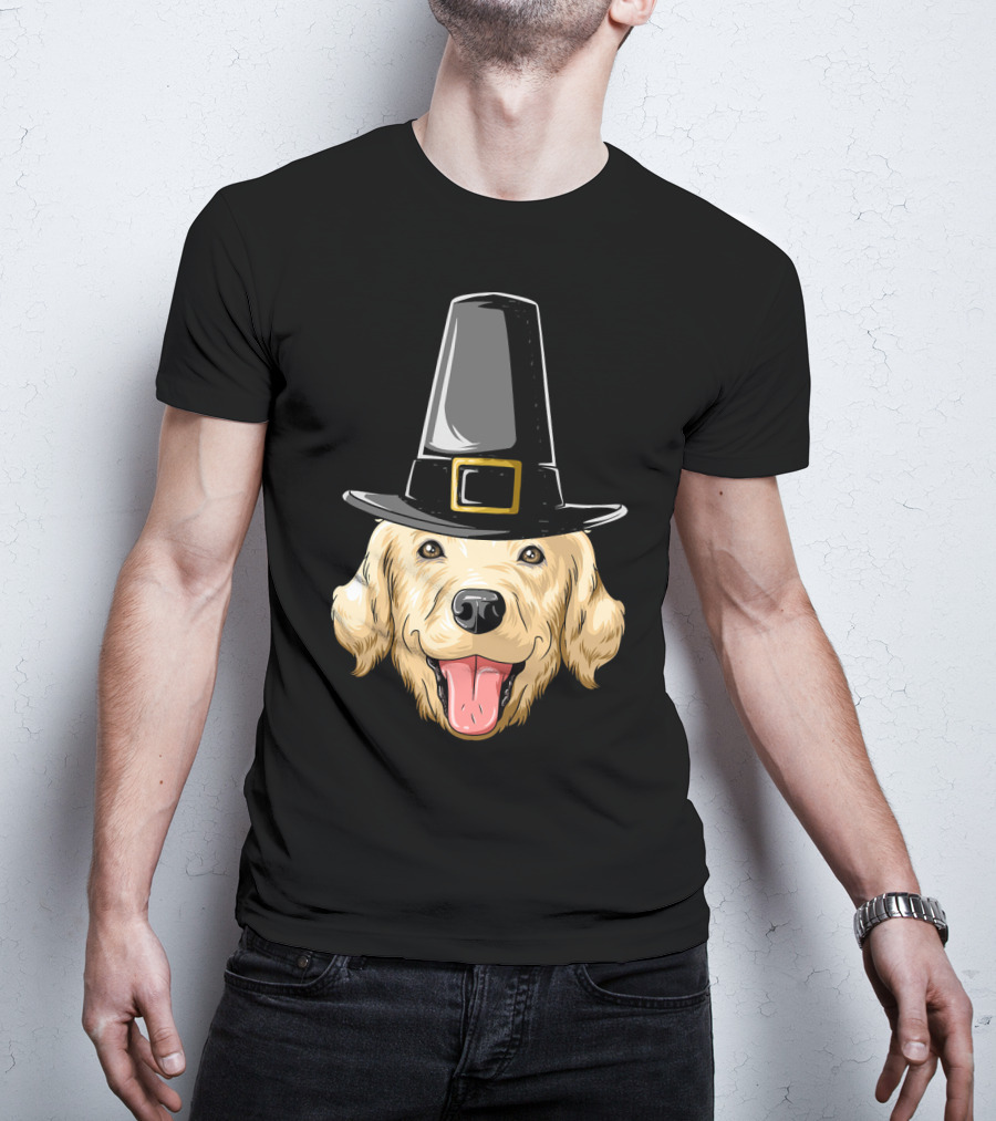 Golden Retriever Thanksgiving Pilgrim Hat T-Shirt