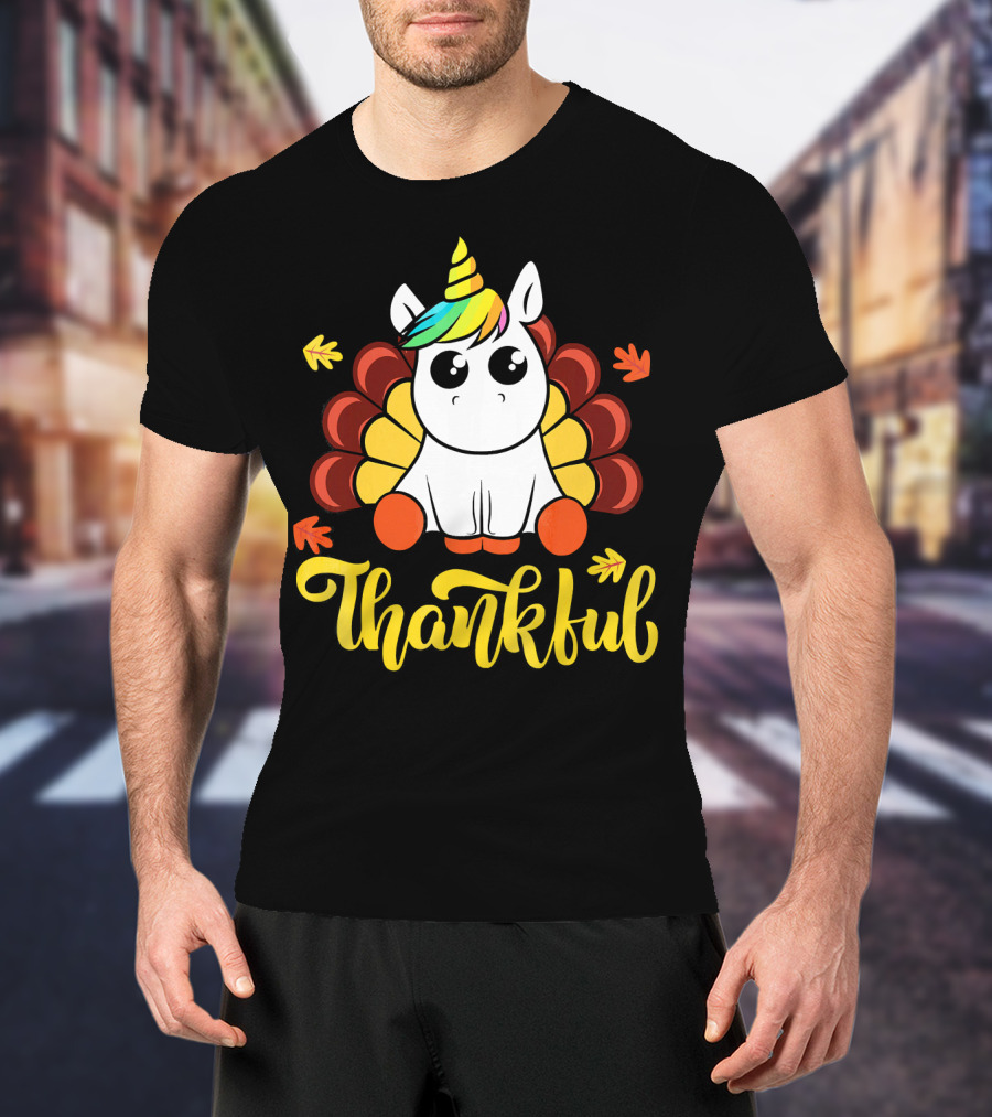Thankful Thanksgiving Unicorn Turkey Cut T-Shirt