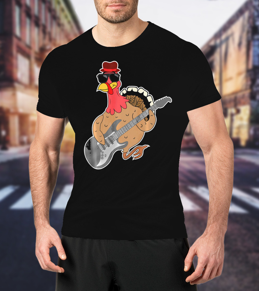 RockStar Turkey With Guitar Funny Thanksgiving T-Shirt