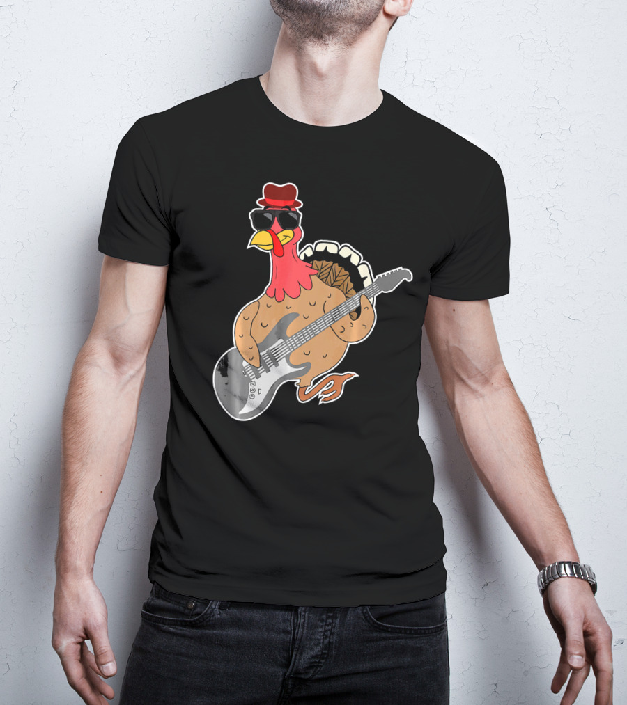 RockStar Turkey With Guitar Funny Thanksgiving T-Shirt