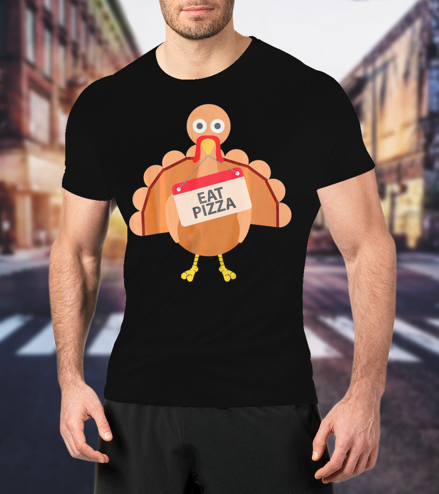 Funny Turkey Eat Pizza Sign Emoji T-Shirt
