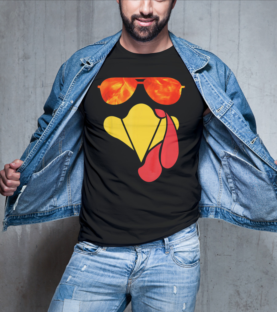 Turkey Face Thanksgiving Sunglasses Fire Flame T-Shirt