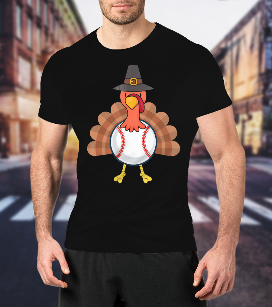 Thanksgiving Pilgrim Turkey Baseball Fusion T-Shirt