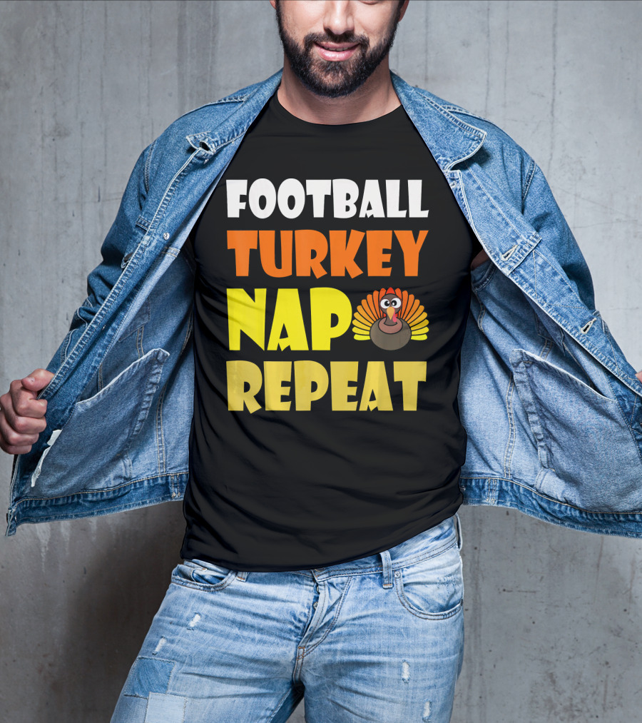 Football Turkey Nap Repeat Thanksgiving Enthusiast T-Shirt