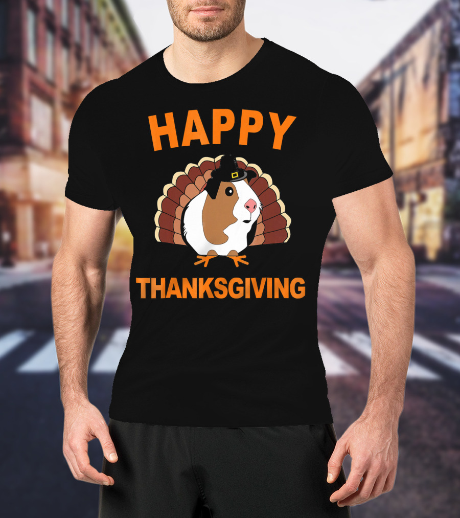 Happy Thanksgiving Funny Guinea Pig With Turkey Hat T-Shirt